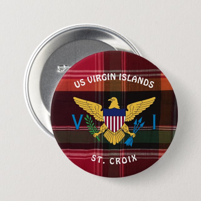 US Virgin Islands Flag St. Croix USVI Madras 7.5 Cm Round Badge (Front & Back)