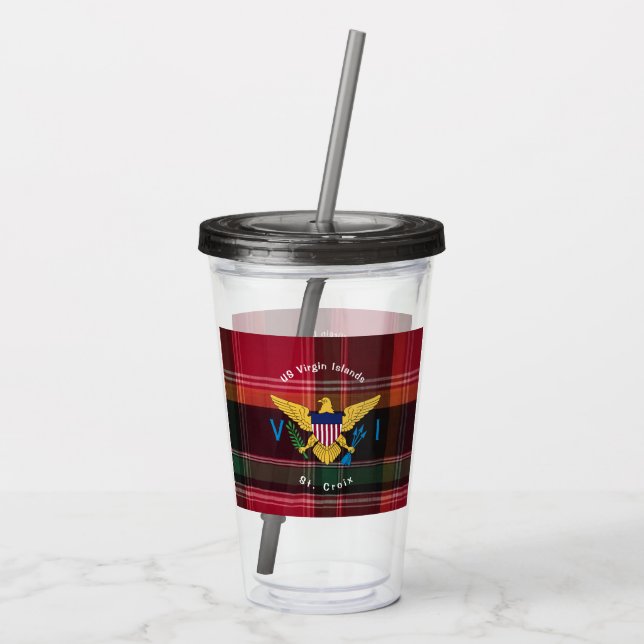 US Virgin Islands Flag St. Croix USVI Madras  Acrylic Tumbler (Back)