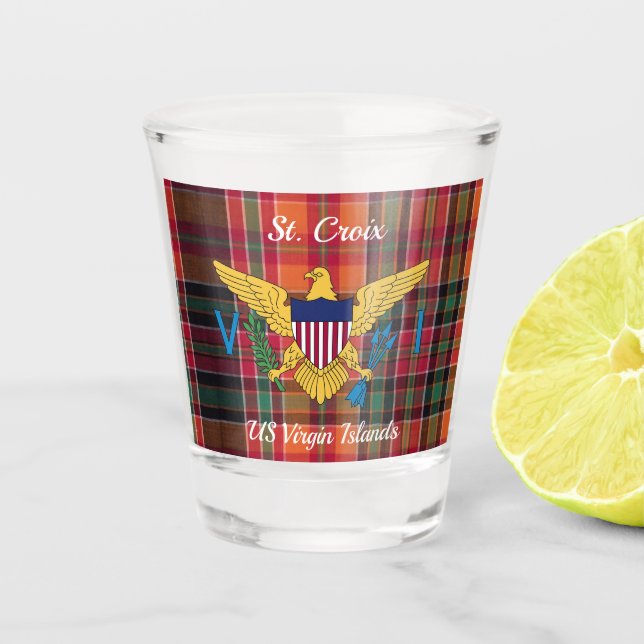 US Virgin Islands Flag St. Croix USVI Madras  Shot Glass (Front)
