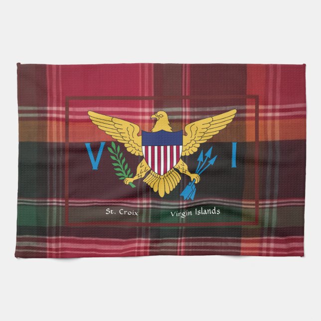 US Virgin Islands Flag St. Croix USVI Madras Tea Towel (Horizontal)