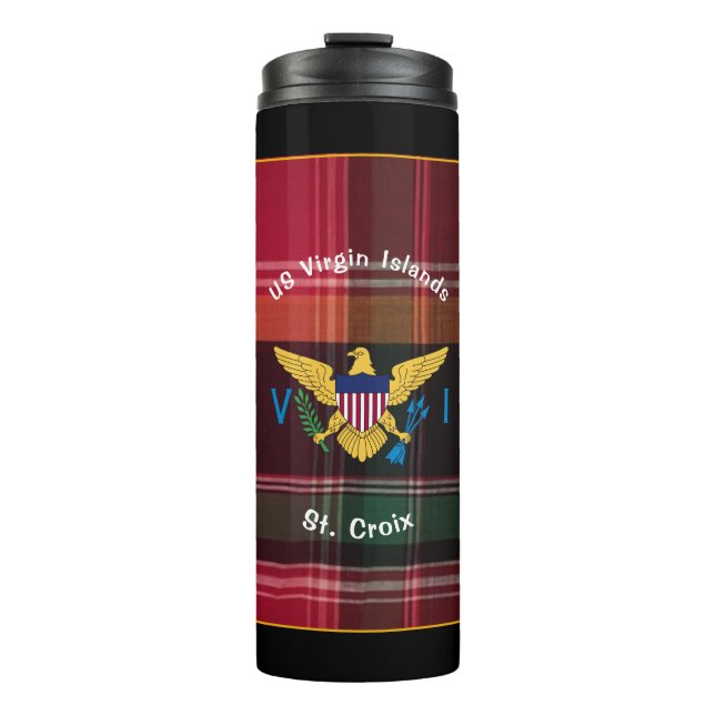 US Virgin Islands Flag St. Croix USVI Madras  Thermal Tumbler (Front)