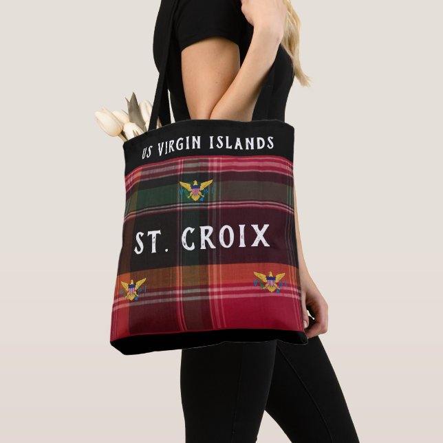 US Virgin Islands Flag St. Croix USVI Madras Tote Bag (Close Up)