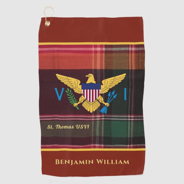 US Virgin Islands Flag St. Thomas Madras Custom Golf Towel (Front)