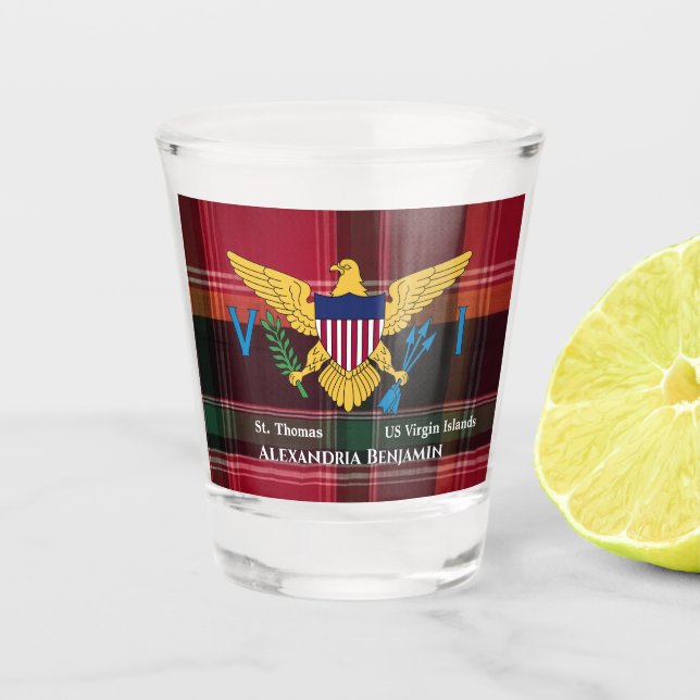 US Virgin Islands Flag St. Thomas Madras Custom  Shot Glass (Front)