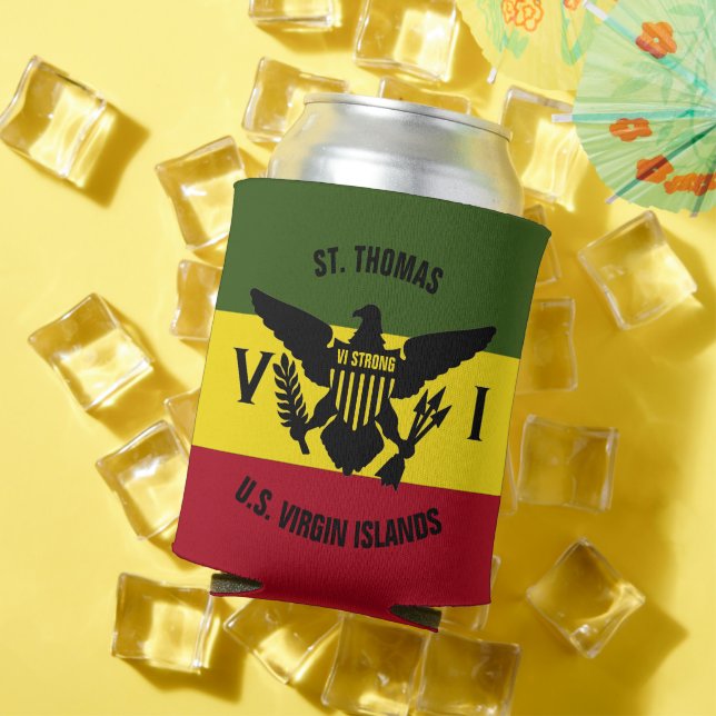 US Virgin Islands Flag St. Thomas Red Yellow Green Can Cooler (In Situ Summer)