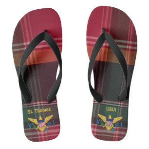 US Virgin Islands Flag St. Thomas USVI Madras Flip Flops