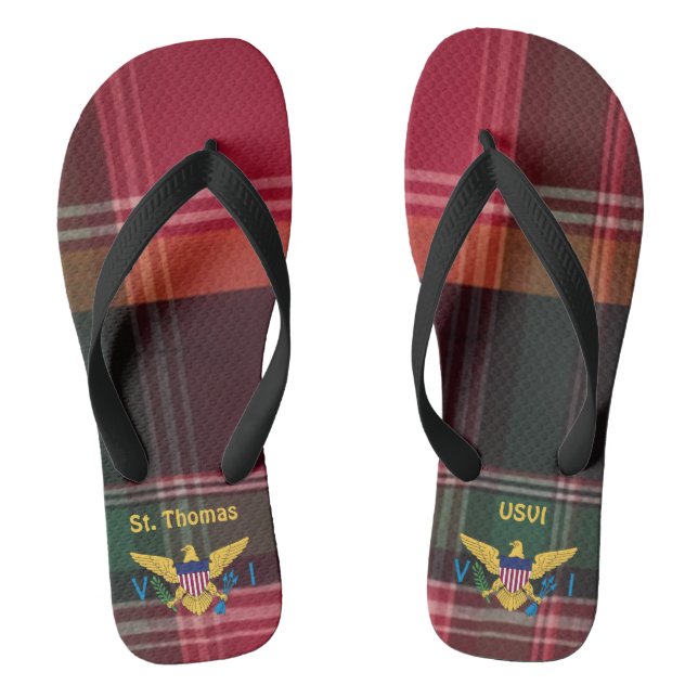 US Virgin Islands Flag St. Thomas USVI Madras Flip Flops (Footbed)