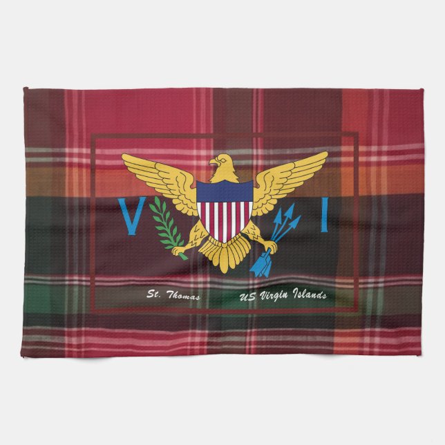 US Virgin Islands Flag St. Thomas USVI Madras Tea Towel (Horizontal)