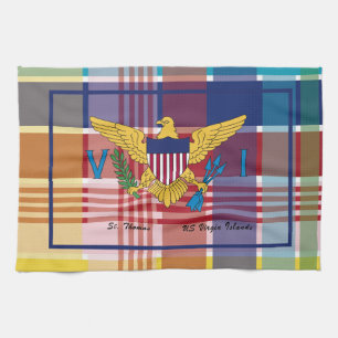 US Virgin Islands Flag St. Thomas USVI Madras Tea Towel