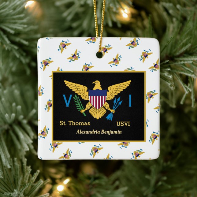 US Virgin Islands Flag St. Thomas USVI Personalize Ceramic Ornament (Tree)