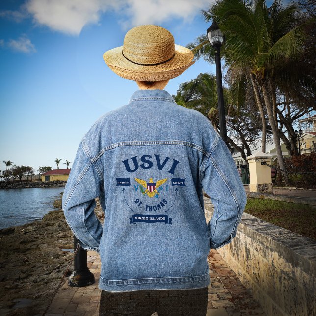 US Virgin Islands Flag St. Thomas USVI Tropical Denim Jacket (US Virgin Islands Flag St. Thomas USVI Tropical Denim Jacket great to wear with the U.S. USVI Flag. )