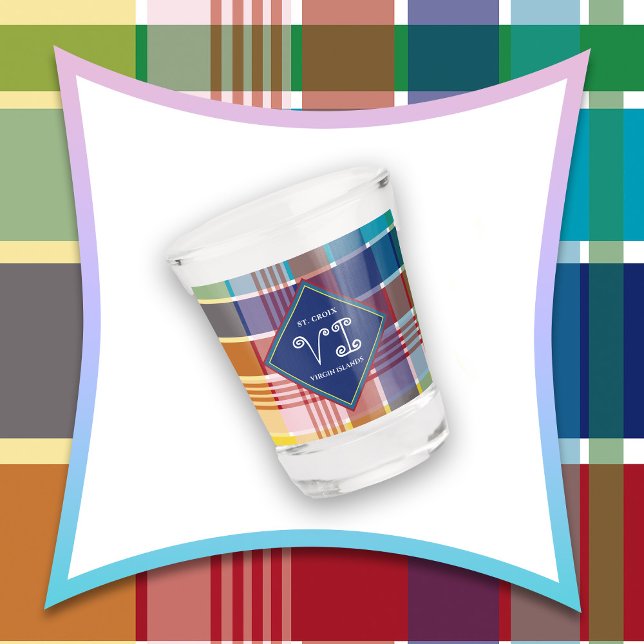US Virgin Islands St. Croix USVI Madras Caribbean Shot Glass (US Virgin Islands St. Croix USVI Madras Plaid Shot Glass)