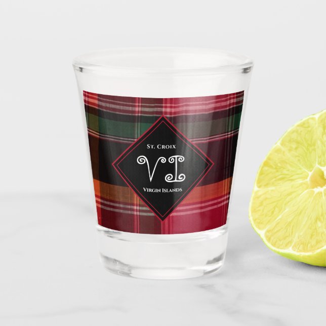 US Virgin Islands St. Croix USVI Madras Plaid  Shot Glass (Front)