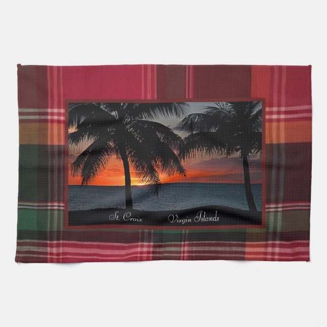 US Virgin Islands St. Croix USVI Sunset Madras  Tea Towel (Horizontal)