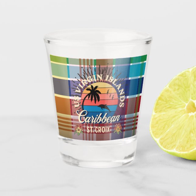 US Virgin Islands St. Croix USVI Tropical Madras Shot Glass (Front)
