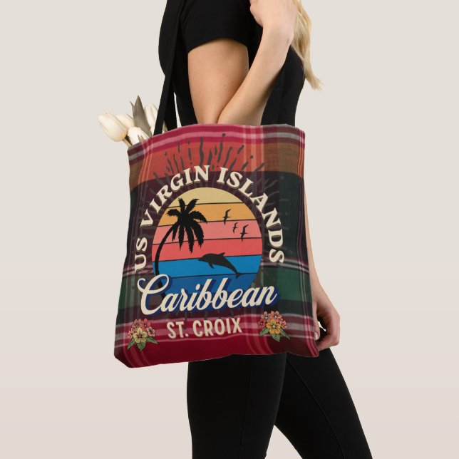 US Virgin Islands St. Croix USVI Tropical Madras  Tote Bag (Close Up)