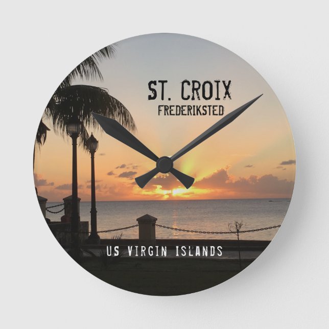 US Virgin Islands St. Croix USVI Tropical Sunset Round Clock (Front)