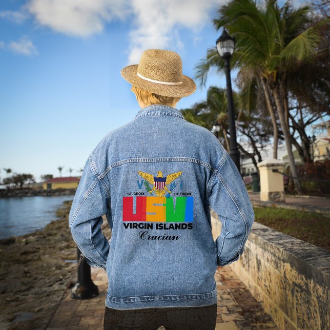 US Virgin Islands St. Croix USVI Tropical U.S. VI Denim Jacket (Creator Uploaded)