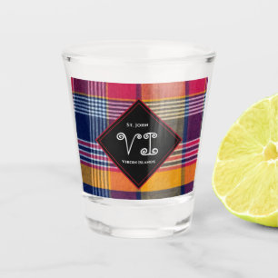 US Virgin Islands St. John USVI Madras Plaid Shot Glass