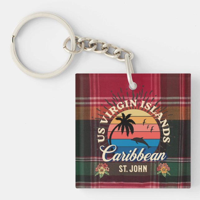 US Virgin Islands St. John USVI Tropical Madras Key Ring (Front)