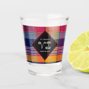 US Virgin Islands St. Thomas USVI Madras Plaid Shot Glass
