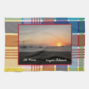US Virgin Islands Sunset St. Croix USVI Madras Tea Towel