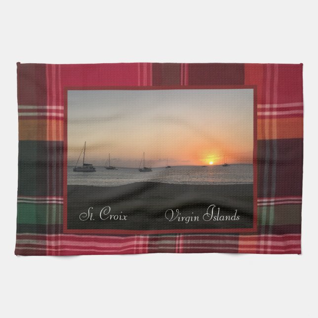 US Virgin Islands Sunset St. Croix USVI Madras Tea Towel (Horizontal)