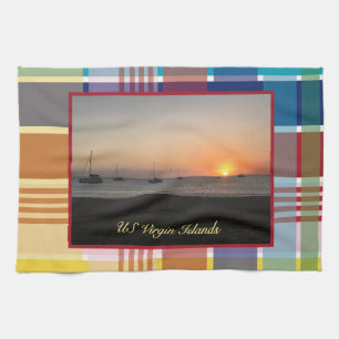US Virgin Islands Sunset USVI Madras Tea Towel