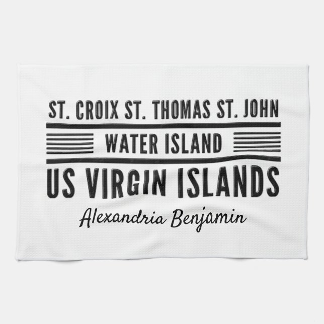 US Virgin Islands USVI Caribbean Personalise Name Tea Towel (Horizontal)