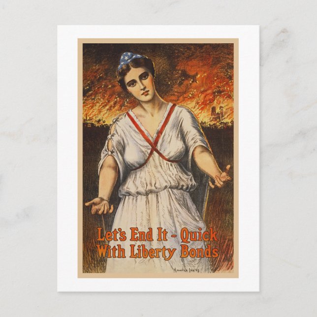 US War Bonds Let's End It Quick WWI Propaganda Postcard (Front)