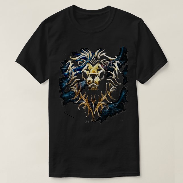 US Warcraft +Logo Alliance Saturated 01 Black  T-Shirt (Design Front)