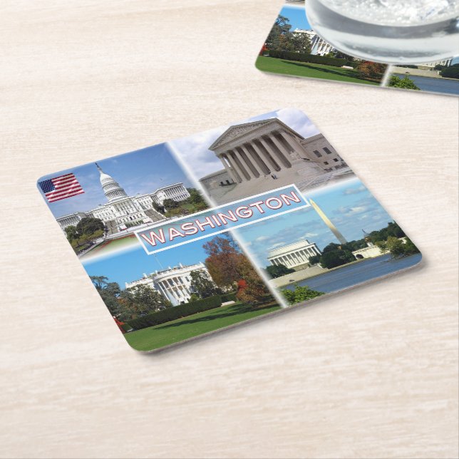US Washington - Capitol - Supreme Court Square Paper Coaster (Angled)