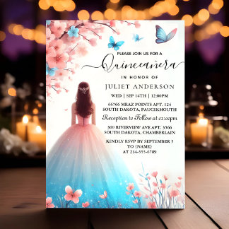Us Wood Tree Pink Girly Cherry Blossom Quinceanera Invitation