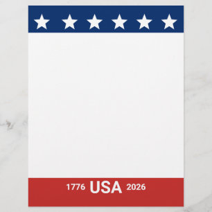 USA 1776 2026 250th Anniversary Red White Blue Custom Letterhead