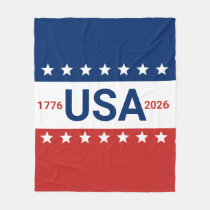 USA 1776 2026 250th Anniversary Red White Blue Fleece Blanket