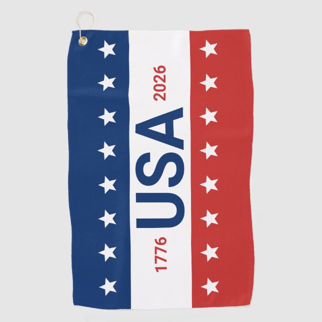USA 1776 2026 250th Anniversary Red White Blue Golf Towel (Front)