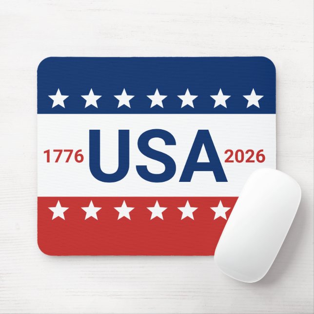 USA 1776 2026 250th Anniversary Red White Blue Mouse Mat (With Mouse)