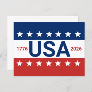 USA 1776 2026 250th Anniversary Red White Blue Postcard
