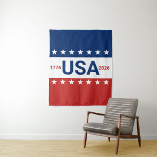 USA 1776 2026 250th Anniversary Red White Blue Tapestry