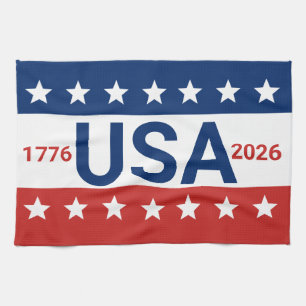 USA 1776 2026 250th Anniversary Red White Blue Tea Towel