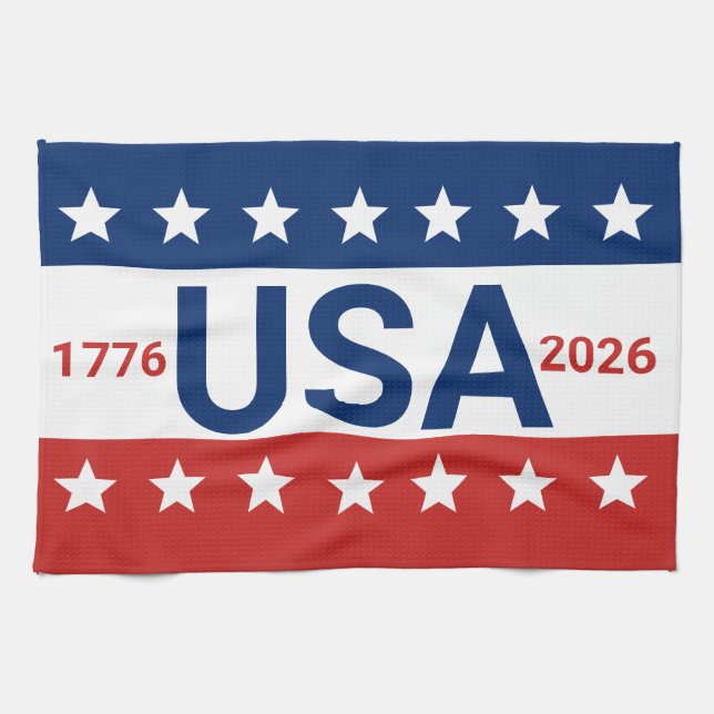 USA 1776 2026 250th Anniversary Red White Blue Tea Towel (Horizontal)