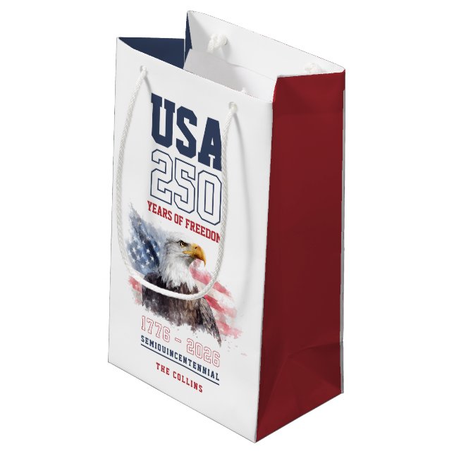 USA 1776-2026 America's 250th Anniversary Party Small Gift Bag (Back Angled)