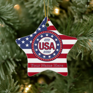 USA 1776 - 2026 With USA Flag Ceramic Ornament