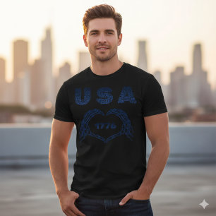USA 1776 Skeleton Heart Hands Patriotic T-Shirt
