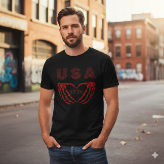 USA 1776 Skeleton Heart Hands Patriotic T-Shirt Tri-Blend Shirt