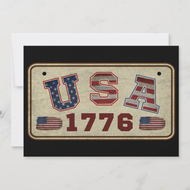 USA 1776 Vintage American Flag Invitation (Front)