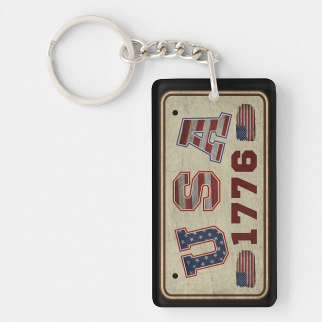 USA 1776 Vintage American Flag Key Ring (Front)
