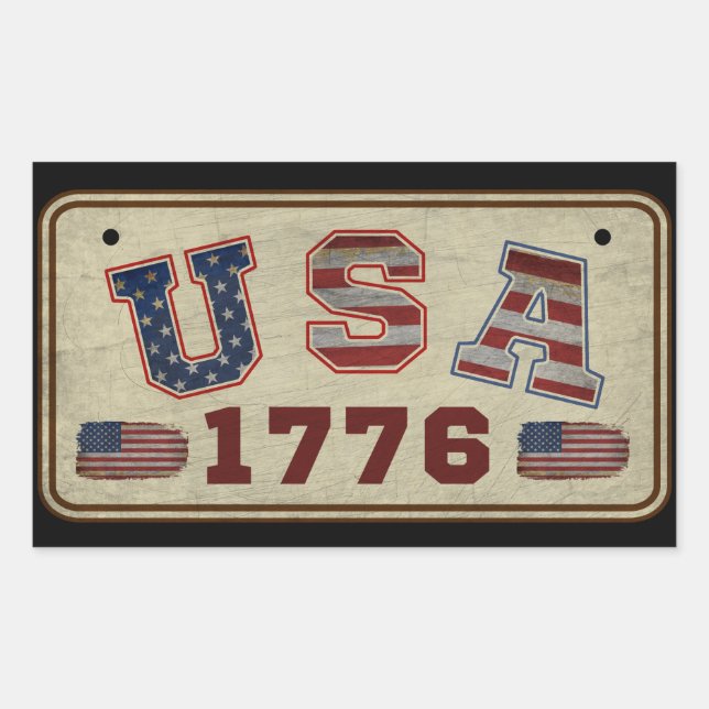 USA 1776 Vintage American Flag Rectangular Sticker (Front)
