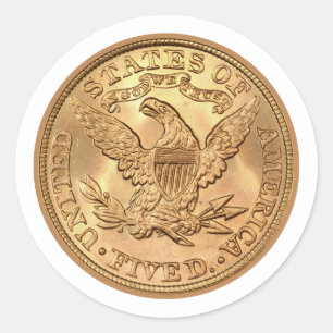 USA 1895 $5 Liberty Half Eagle Gold Coin  Classic Classic Round Sticker