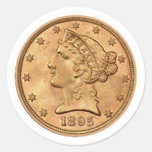 USA 1895 $5 Liberty Half Eagle Gold Coin  Classic Round Sticker